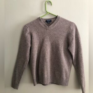 Brooks 346 V-Neck Man's Sweater Italian Merino Wool Lambswool Pullover Beige